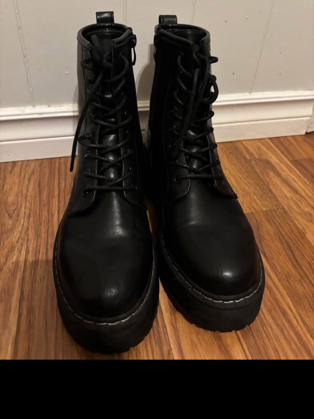 Steve Madden Black Lace-Up Platform Combat Boots